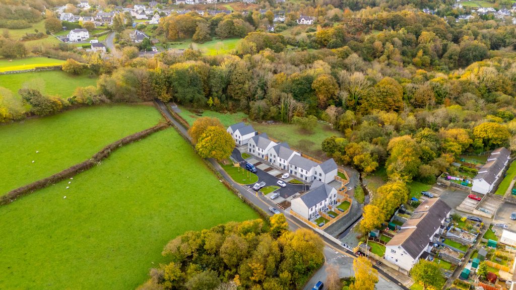 Picture of the new housing estate in Tregarth from the sky.