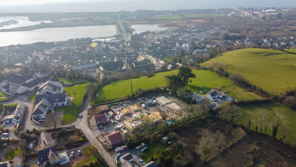 drone footage of a new build development in Pwllheli