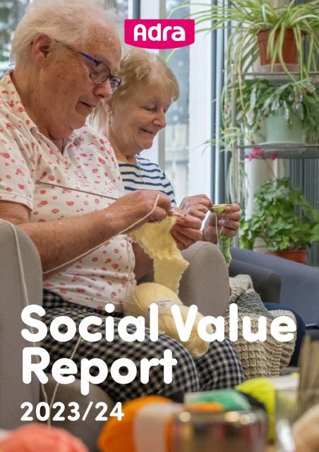 Social Value report cover with a picture of ladies knitting at the knitting club in one of our supported housing locations.